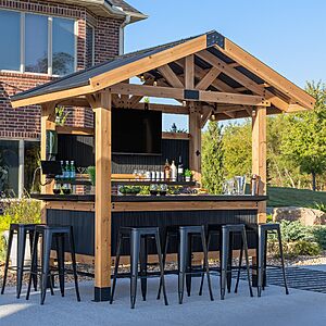Backyard Discovery Palisade 9' x 6' Cedar Wood Outdoor Bar Set with Galvanized Steel Roof, Bar Top, Shelving, Snow Load Support, Wind Resistance $1999