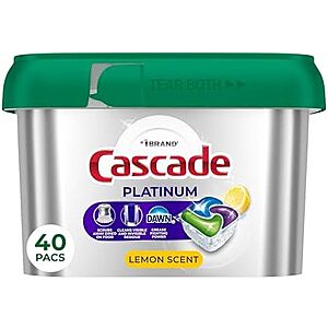 $7.45-8.80 S&S 30% off Q Cascade Platinum Dishwasher Pods, Dishwasher Detergent, Dish Detergent Soap, Lemon, 40 Count