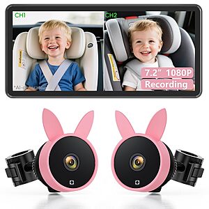 Babyvue BV3 MAX 7.2" Split Screen Dual Baby Car Camera System w/ HD 1080P Recording & IR Night Vision $38.99 + Free Shipping
