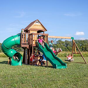 Backyard Discovery Cedar Cove Cedar Wood Swing Set with Spiral Tube Slide $1799
