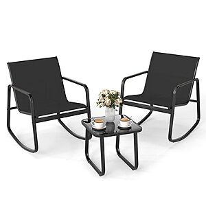 Costway 3 Piece Patio Rocking Set 2 Rocking Bistro Chairs & Glass-Top Table for Porch $99.99