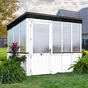 Backyard Discovery Willow 9' x 6' White Cedar Wood and Polycarbonate Walk-in Greenhouse Kit with Exhaust Fan, Windows, Hose Hook-Ups, PowerPort $1799