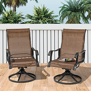 Nuu Garden Patio Chairs Set of 2 BrownBlack Iron Frame Swivel Dining Chair with Brown Solid Seat one_size | DS002S-LS $158.29