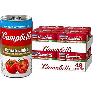 $15.90 | 48-Pack 5.5-Oz Campbell's 100% Tomato Juice at Amazon (33.1￠ each)