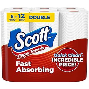 [SnS, AC] $14.49* | 3 × 6-Pk 108-Sheet Scott Paper Towels Choose-A-Sheet Double Rolls ($4.83 each) at Amazon