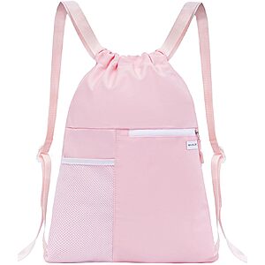 Drawstring Backpack with Mesh Pocket, Sports Gym Sackpack for Women Large Capacity, Water-Resistant $6.50 AC + Free Shipping