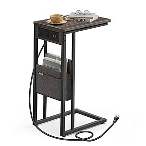 VASAGLE C-Shaped Side Table with Power Strip, Storage Bag, Adjustable Feet $19.98