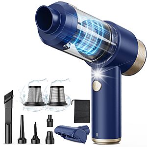 Mecanto Car Vacuum Handheld Vacuum Cleaner, 15000PA Suction, Mini Vacuums with Air Duster and Blower, Portable Hand Held Vacuum for Car, House, Crumbs, Hair (Blue) $12