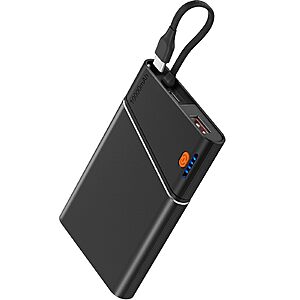 Aaoyun Portable Charger Power Bank, 10000mAh 22.5W PD Fast Charging Powerbank with Built-in USB C Cable, Slim External Phone Battery Pack $9.98