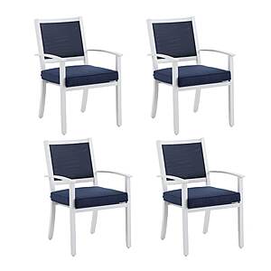 allen + roth Chatham Pier Set of 4 Stackable White Aluminum Frame Stationary Dining Chair with Navy Cushioned Seat one_size | FCA80462A-B $360