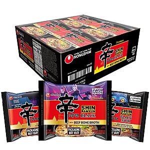 Nongshim Shin Ramyun Black Noodles, Spicy Korean Signature Instant Ramyun, Rich Beef Bone Broth, Pantry Essential Korean Noodles, 4.58 oz (Pack of 16)