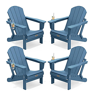 SERWALL Folding Adirondack Chair Set of 4 Resin Patio Chair with Cup Holder-Brown $324