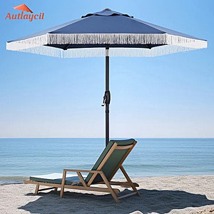 Autlaycil 7.5 ft Patio Umbrella with Fringe for Beach, Pool, and Yard - Navy Blue $32.99