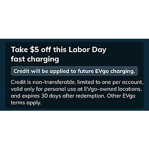 EVGO Labor Day $5 Free Charging
