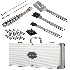 16-Piece BBQ Grill Accessories Set - Barbecue Tool Kit with Aluminum Case for Home Grilling $22.99