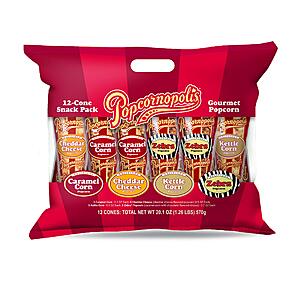 [S&S] $15.67: 12-Pack Popcornopolis Gourmet Popcorn Cone Variety Pack (Zebra, Cheddar Cheese, Caramel, Kettle Corn)