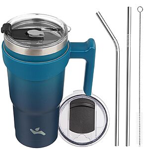 $10.60: Konokyo 20 oz Tumbler with Handle, 2 Straw, 2 Lid, Insulated Water Bottle, Stainless Steel Vacuum Cup, Indigo Black
