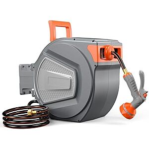 $59.95* | NEWBULIG 1/2" x 100' Retractable Wall-Mount Garden Hose Reel w/ 9-Pattern Nozzle & 180° Swivel (Grey) at Amazon