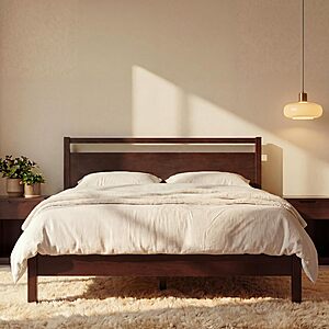 King Rubber Wood Platform Bed Frame with Headboard, No Box Spring Needed, (Walnut, King (U.S. Standard)) $177.64