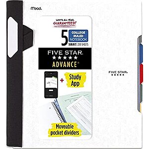 [NEW] $9.96 | Five Star Advance Spiral Notebook + Study App, 5 Subject, College Ruled Paper, 8-1/2" x 11", 200 Sheets at Amazon