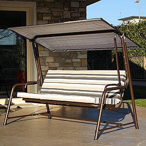 SUNJOY Luxury Bronze 4-Seater Steel Patio Swing and Bed with Elastic Metal Mesh Seat, Convertible Design, Cushions, and Adjustable Canopy – Made in Italy $348.84