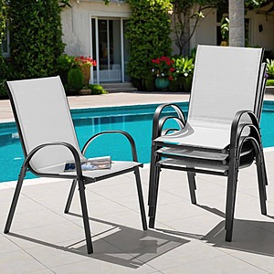4 pack, Nuu Garden Black Iron and Textilene Stackable Outdoor Dining Chairs in Gray, $84.97, free shipping, Home Depot