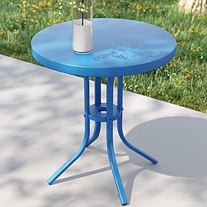 Sonkuki Patio Bright Blue Round Metal Frame Outdoor Side Table Modern Industrial Style, $21.97, FS, Home Depot