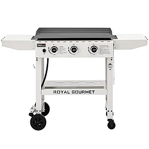 Royal Gourmet 28 in. 3-Burner Propane Gas Griddle in Black with Collapsible Side Shelves, white, $197.50, black, $200, FS, Home Depot