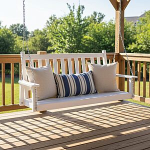 Shine Company 4216WT-142 Maine Wood Outdoor Patio Porch Swing with Chains, Classic White $126.7