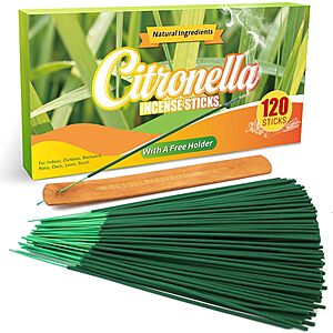 120-Piece FIRIK Citronella Lemongrass Incense Sticks w/ Bonus Wooden Holder  $5.99 + Free Shipping w/ Prime or on $35+