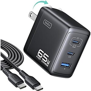 [AC] $11.86* | INIU Up to 65W 3-Port Charger Block w/ 5-ft USB-C Cable (2x USB C, 1x USB A) at Amazon