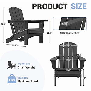 FUNDAZE Foldable Adirondack Chair(Black) $69.99 + Free S&H at Walmart