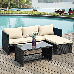Ebern Designs 3 Piece Patio Conversation Sofa Seating Group With Cushions(Beige) $175.99 + Free Shipping at Wayfair