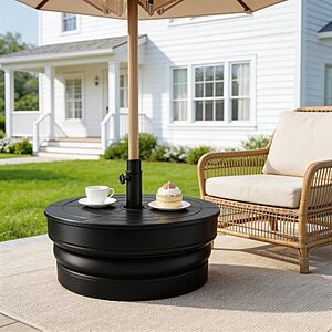 OLILAWN Foldable 110 lb Umbrella Stand Base, Outdoor Round Table, Fits 1.18"-1.97" Poles (ink black) - $59.98