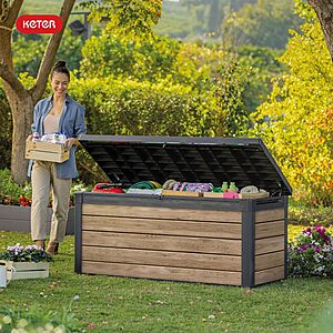Keter Signature Collection 150 Gallon Resin Deck Box Organization and Storage Box, Color: Ashwood $259.99