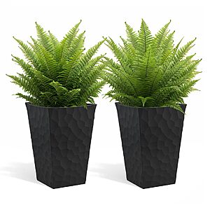 Keter Stone Tapered Planter Set of 2, Tall 26.4‑Inch Resin Outdoor Flower Pots with Stone‑Look Finish and 12.2‑Gallon Capacity, Graphite $66.99