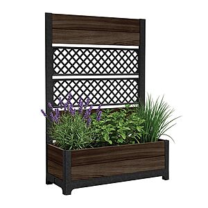 Keter Outdoor Planter Box with Privacy Screen and Trellis – 26 Gallon Raised Garden Bed for Climbing Plants & Flowers – Wood-Look Resin, Weather-Resistant Divider for Patio $188.89