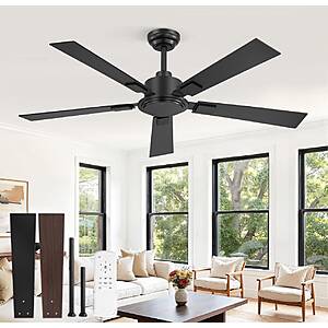 Prime Members | ZMISHIBO 52 Inch Ceiling Fan no Light, Black, High 3713 CFM Strong Airflow $40 + Free S/H $39.55