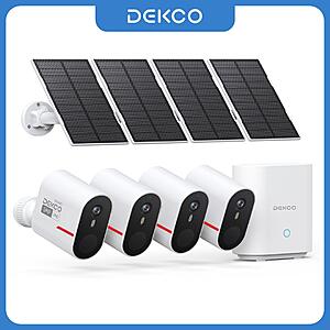DEKCO 3K/5MP Solar Security Cameras 4-Cam Kit Wireless Color Night Vision $151 + Free Shipping
