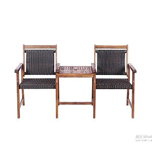 Costway 2-Seat Patio Rattan Bench Acacia Wood Frame Table w/ Umbrella Hole $80.75 + Free Shipping