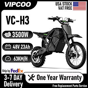 VIPCOO VC-H3 Electric Dirt Bike 3500W Peak 4500W Motor 48V 23Ah Off-Road Motorcycle $650 + Free Shipping