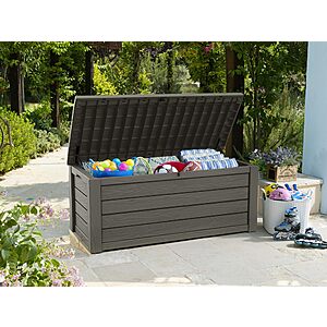 Keter Westwood 150 Gallon Resin Large Outdoor Storage Box for Patio Furniture, Outdoor Cushions, Garden Tools and Pool Floats, Taupe, various colors $159.99
