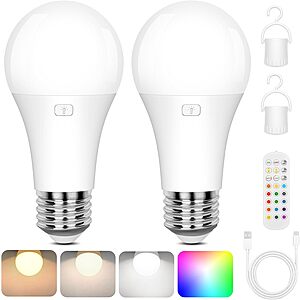 2-Pack Yochoice USB-C Rechargeable Battery-Operated Light Bulbs w/ Remote & Timer $12 + Free Shipping w/ Prime or on $35+