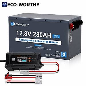 ECO-WORTHY 3584Wh 12V 280Ah LiFePO4 Battery +12/24V 20A Charger Combo $260 + Free S/H
