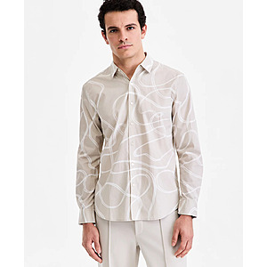 Alfani Men's Long-Sleeve Swirl Poplin Shirt (Washed White, Sizes: S-2XL) $10.46 + Free Store Pickup at Macy's or Free Shipping on $39+