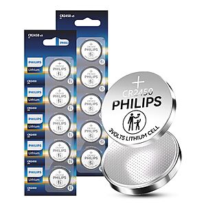 Amazon – Philips CR2450 3V Lithium Coin Cell Batteries, 10-Count - $14.57