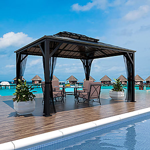 VEIKOUS 10-ft x 12-ft Black Rectangle Gazebo with Hardtop Steel Roof $749.99