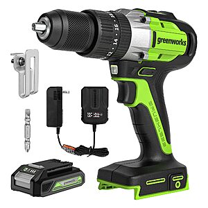Greenworks 24V Brushless 1/2" Hammer Drill (530 in-lbs.) 2.0Ah Battery and Charger Included, DDG402 $53.82