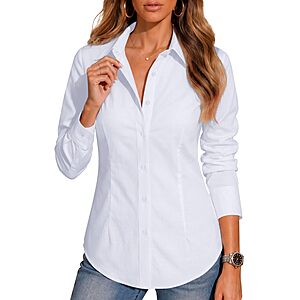 BBIBBI Women’s Regular/Petite/Tall Wrinkle-Resistant Stretch Cotton-Blend Long-Sleeve Button-Down Shirt (XS–6XL, Various Colors) from $8.99 + Free Shipping w/ Prime or on $35+