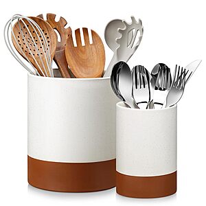 [Prime] 2-Pc MALACASA TARA Ceramic Kitchen Utensil Holder Crock Set (3 colors, 7.3" & 5.5") from $12.59 + Free Shipping